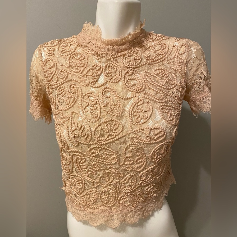 ZARA EMBROIDERED LACE T-SHIRT IN LIGHT PINK